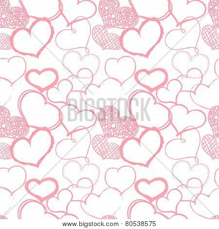 Pink doodle hearts seamless pattern