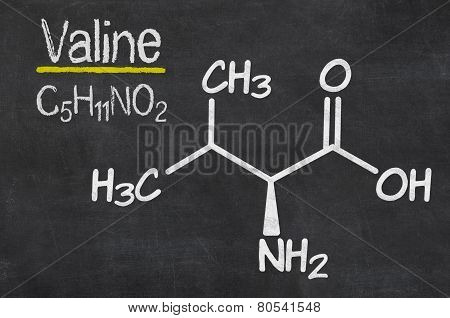 Blackboard with the chemical formula of Valine