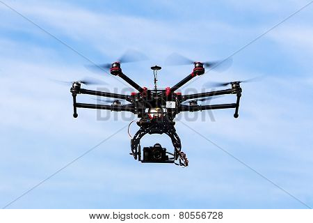 Dji S900 Drone In Flight With A Mounted Sony A7  Edition Digital Camera In Athens, Greece