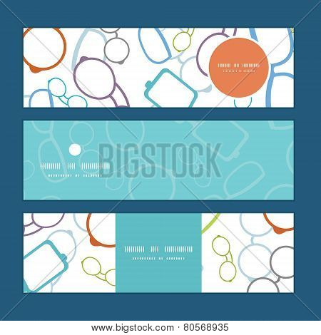 Vector colorful glasses horizontal banners set pattern background