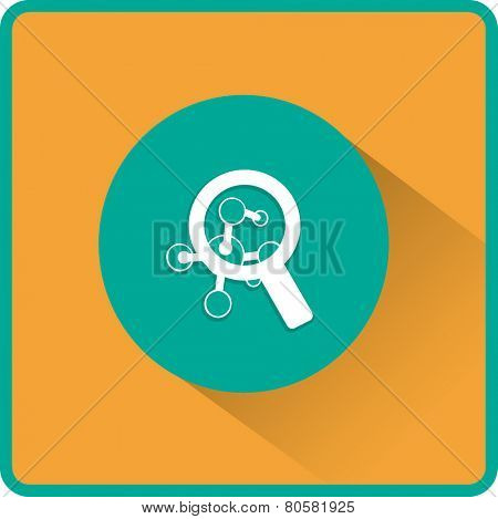Magnifying glass and molecula. Flat  icon.  Vector illustration