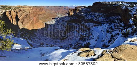 Panoramic View Of The Shafer Canyon In Canyonlands National Park, Utah In Winter