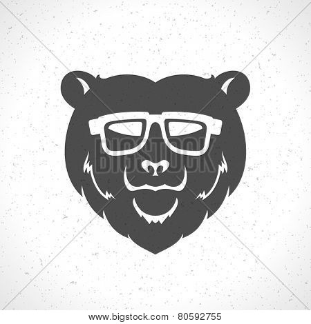 Hipster bear head mascot silhouette and glasses vintage vector design element illustration 