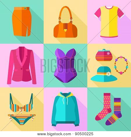 Woman Clothing Icons Set