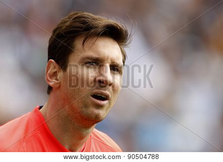 BARCELONA - APRIL, 25: Leo Messi of FC Barcelona during a Spanish League match against RCD Espanyol at the Power8 stadium on April 25, 2015 in Barcelona, Spain