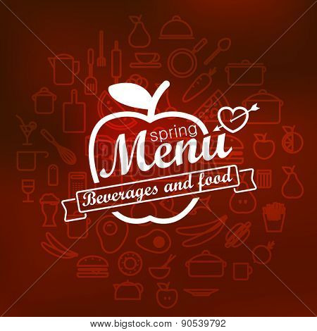 Spring menu label design. Vector lineart concept 