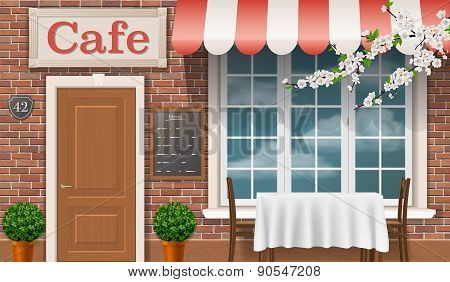 The Facade Of The Traditional Cafe.