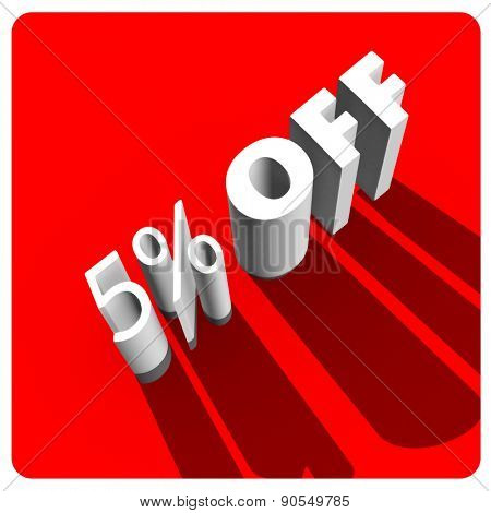 5 percent off white 3d letters on red background