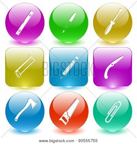 Angularly set. Raster set glass buttons.