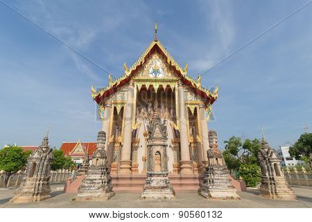 Temple with pagoda and sky background