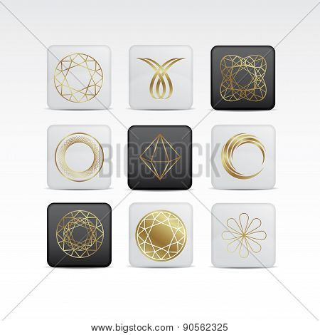 Diamond gold icon shape set symbol on white background