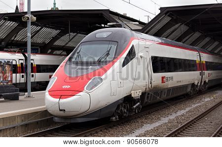 Train At The Zurich Main Railway Station