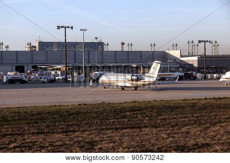 Aircrafts At Lufthansa Technik Wharft At Rhein Main Airport In Sunrise
