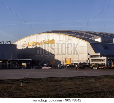 Aircrafts At Lufthansa Technik Wharft At Rhein Main Airport In Sunrise