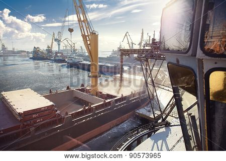 Loading Grain In The Granary On The Ship