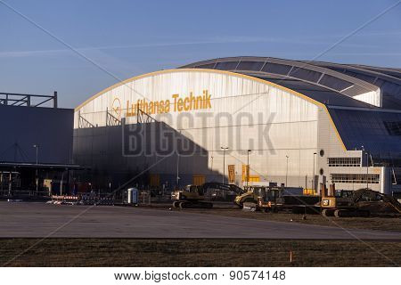 Aircrafts At Lufthansa Technik Wharft At Rhein Main Airport In Sunrise