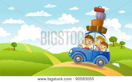 Family traveling in the car, vector illustration