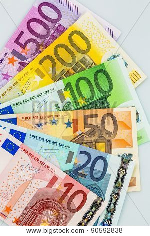 many different euro bills. symbolic photo for wealth and investment.
