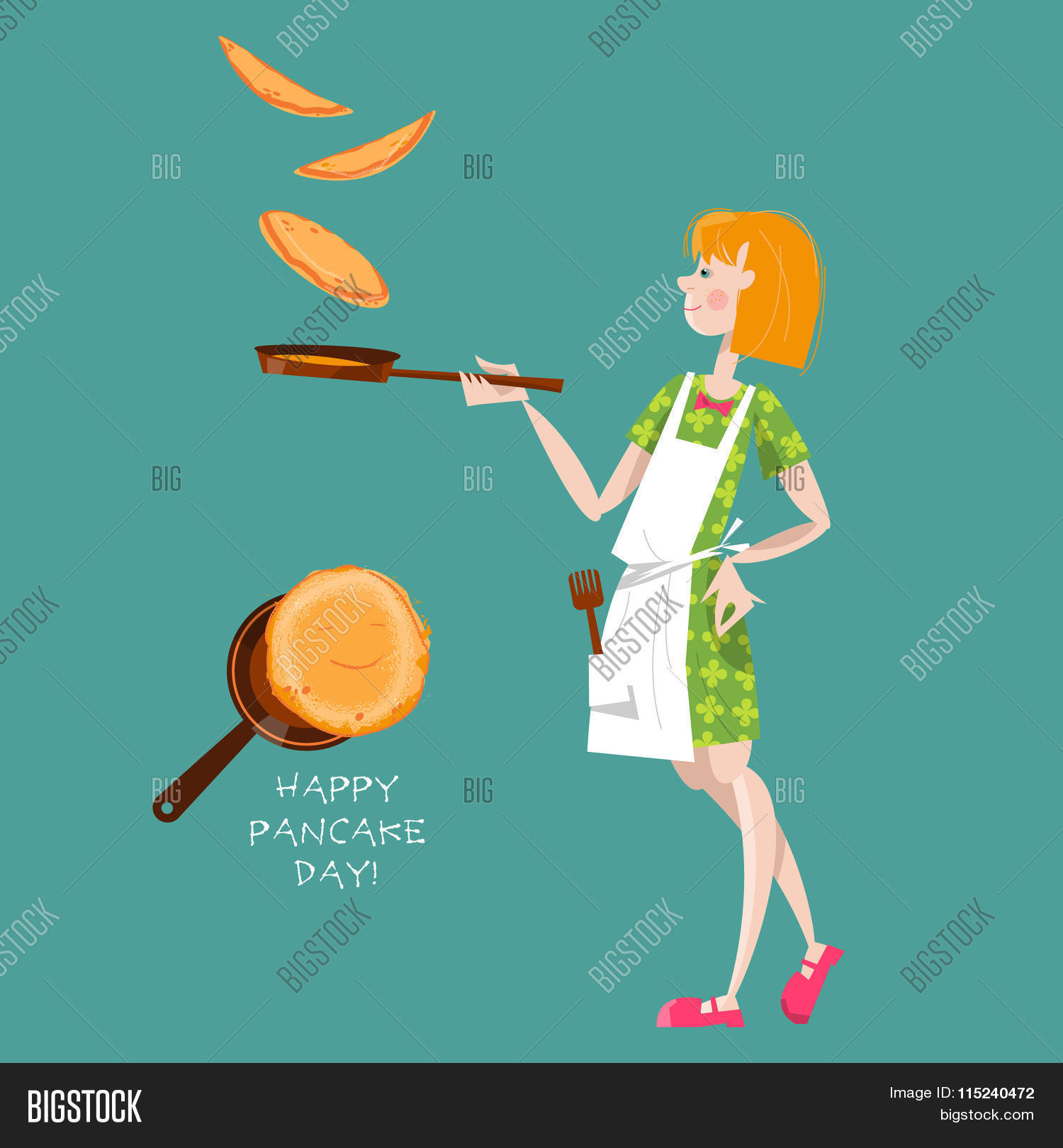 Girl Tosses Pancakes Vector & Photo (Free Trial) Bigstock