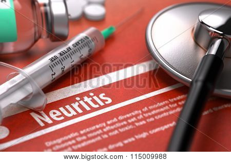 Neuritis - Printed Diagnosis on Orange Background.
