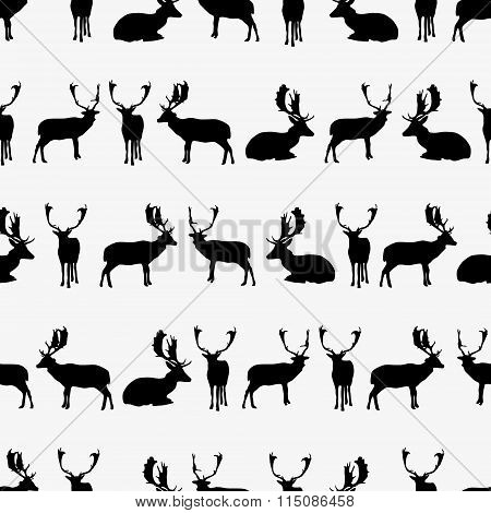 Fallow Deer Black Silhouette Seamless Pattern Eps10