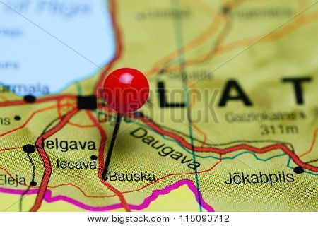 Bauska pinned on a map of Latvia
