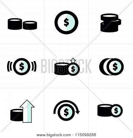Coins Icons Set black and white vector design black color support eps10.