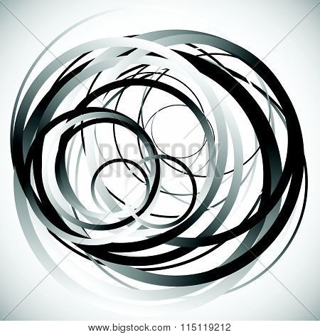 Random Intersecting Circles, Rings. Abstract Monochrome, Grayscale Vector Element.