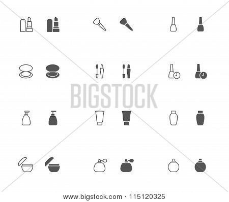 Makeup outline and filled icon set