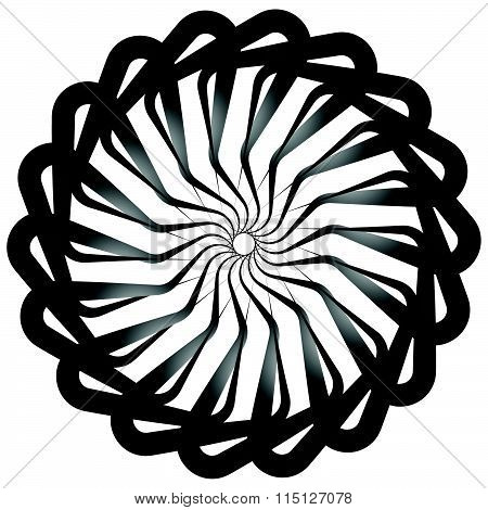 Abstract Spirally, Twirly Shape Isolated On White. Monochrome Vector Element.