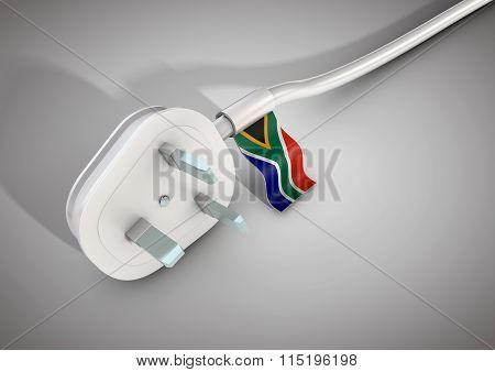 Electrical Power Cable And Plug With South African Country Flag Attached.