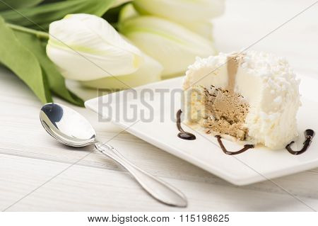 Itailan vanilla icecream on white plate.