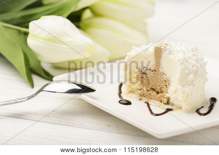 Itailan vanilla icecream on white plate.