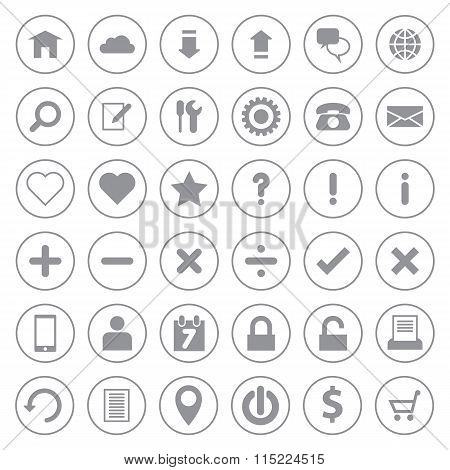 Web icon set on gray circle frame