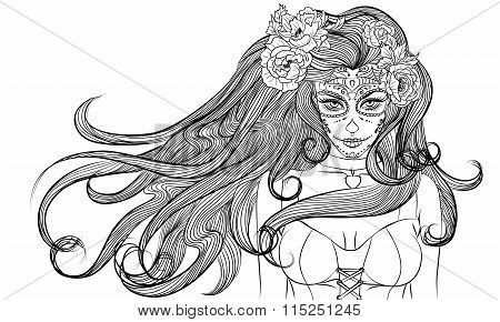 mexican sugar scull makeup girl outline