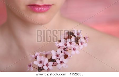 Valentine Close-Up Lips And Flowers