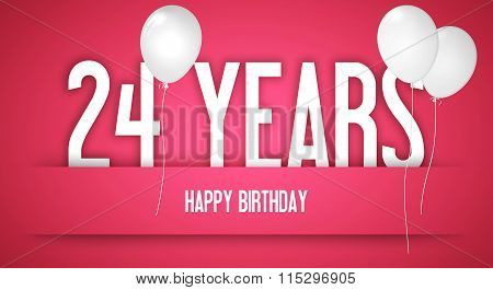 Happy Birthday Card - Girl With White Balloons - 24 Years Greeting Postcard - Illustration Anniversa