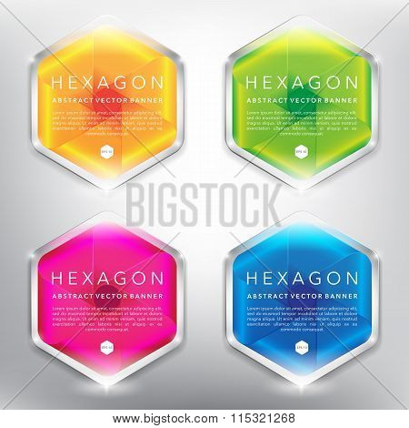 Hexagonal vector banners with abstract design set of 4.