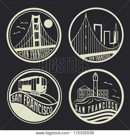 Landmarks Of San Francisco Vintage Labels Set