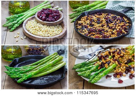 Asparagus Appetizer With Pine Nuts And Cranberries, Collage