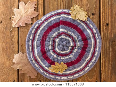 The knitted colorful beret