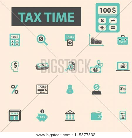 tax time, accounting, calculator  icons, signs vector concept set for infographics, mobile, website, application
