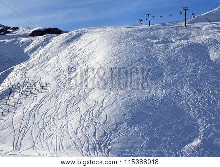 Off-piste Slope At Sun Morning