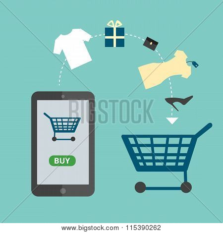 Mobile Phone As Online Store. Online Shopping Vector Illustration.