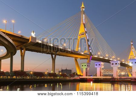 Twilight of Bangkok suspension bridge