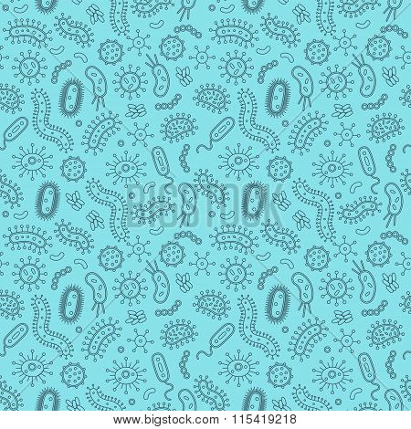 Blue Bacteria and germs in a repeat pattern