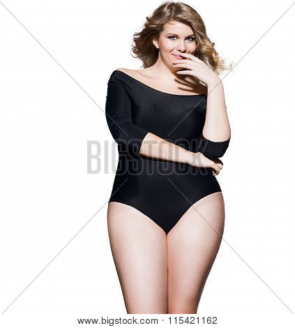 Beautiful Plump Woman With Blond Hair And Blue Eyes In The Body