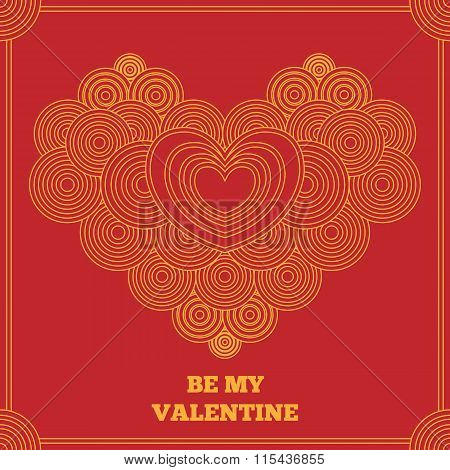 Red Card For Valentine's Day. Line Art.