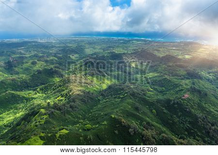 aerial view of hawii from a helicopter.
