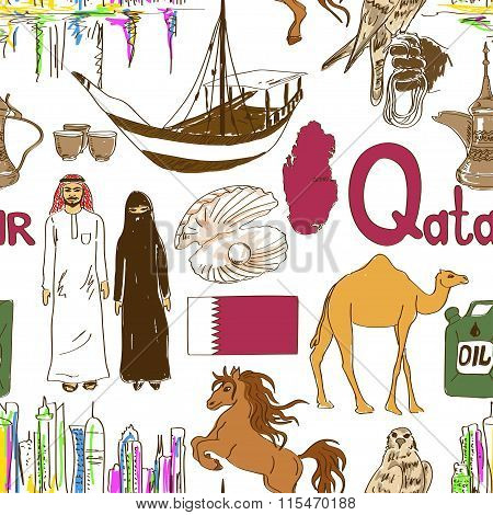 Sketch Qatar Seamless Pattern.